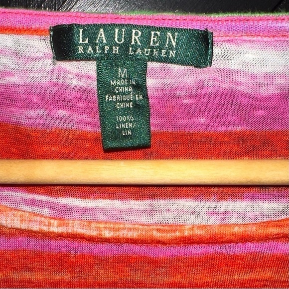 Ralph Lauren 100% Linen Women’s Oversized Colorful Striped Slouchy Blouse Sz M - Picture 7 of 8